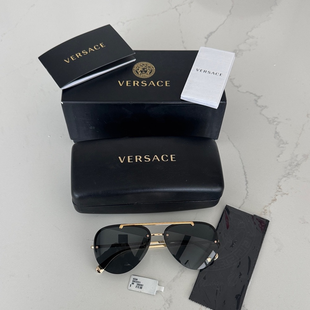 Versace Gold and Black Aviator Sunglasses